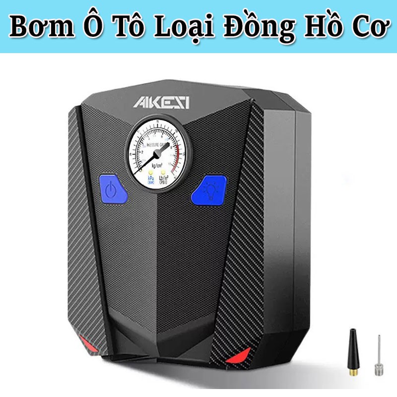 Bơm Lốp Ô Tô,Bơm Hơi 12V Chính Hãng AIKESI -  2 Loại Điện Tử Tự Ngắt Và Đồng Hồ Cơ Học (Có Đèn Pin)