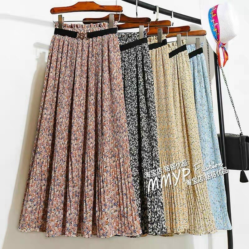 Chân váy hoa xếp li kèm đai thắt lưng | BigBuy360 - bigbuy360.vn