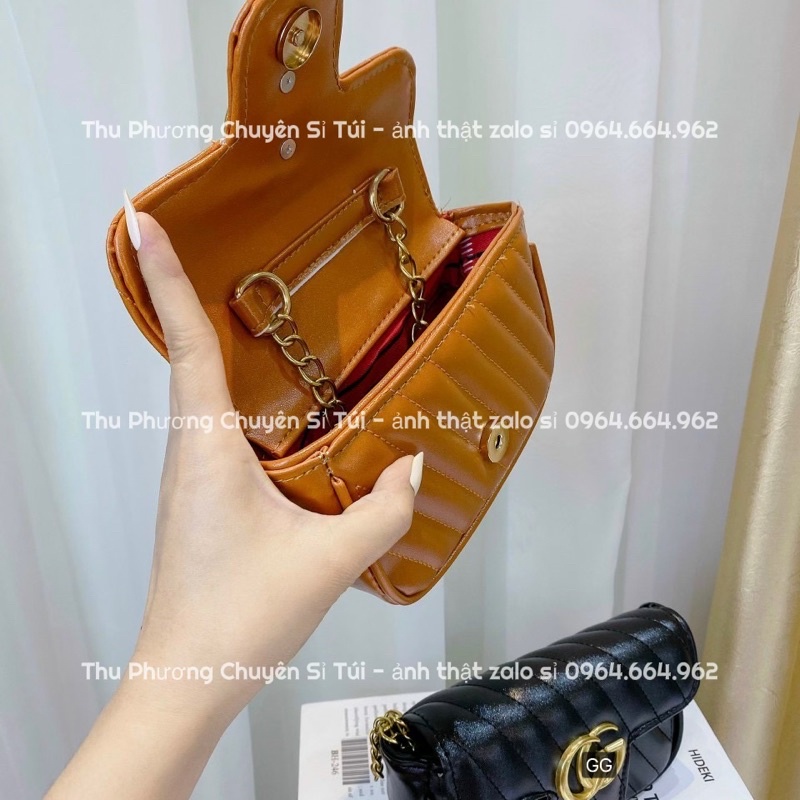 Túi đeo chéo nữ gu.ci rẻ đẹp đi chơi, trần vạch chéo logo vàng nổi siêu đẹp (hàng chuẩn hình)