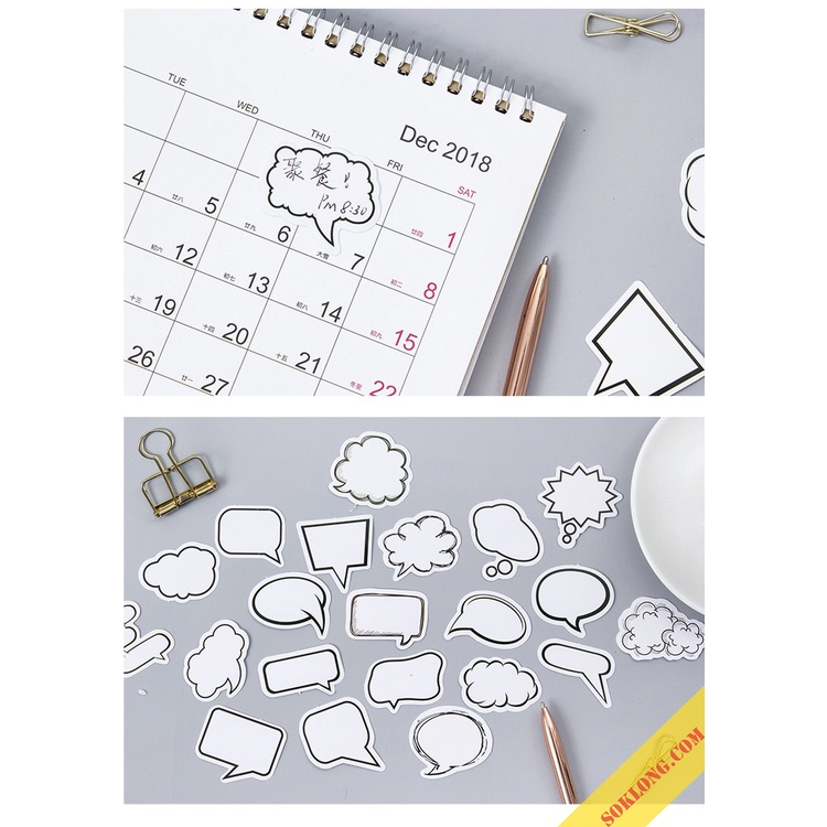 Bộ 45 sticker viền hội thoại hình khung bóng chat, nhãn dán trang trí bưu thiếp, sổ take note STI30