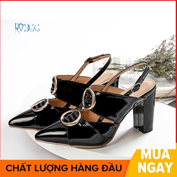 Giày sandal nữ cao gót 7 phân hàng hiệu rosata hai màu đen đỏ ro366