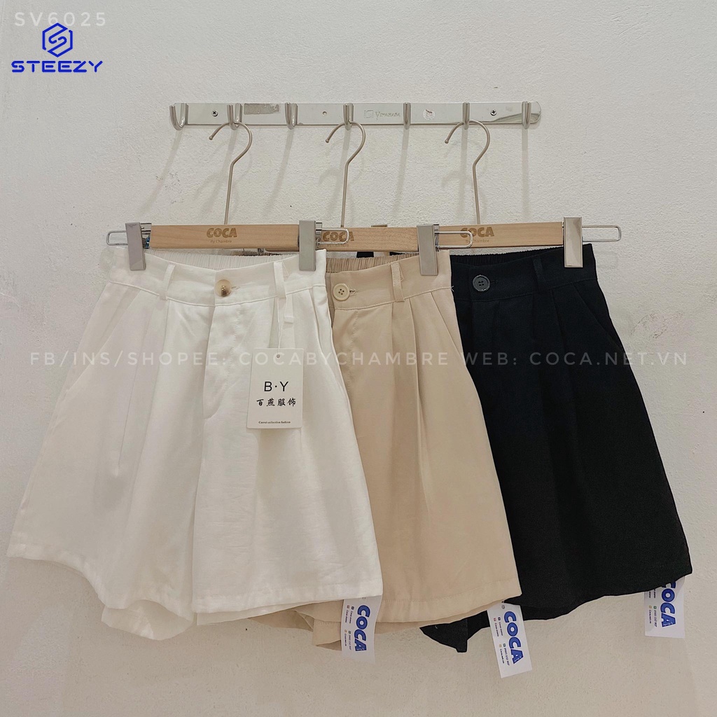 [SV6025] Quần short vải trơn nhún ly lưng chun (có sẵn/Ảnh thật)