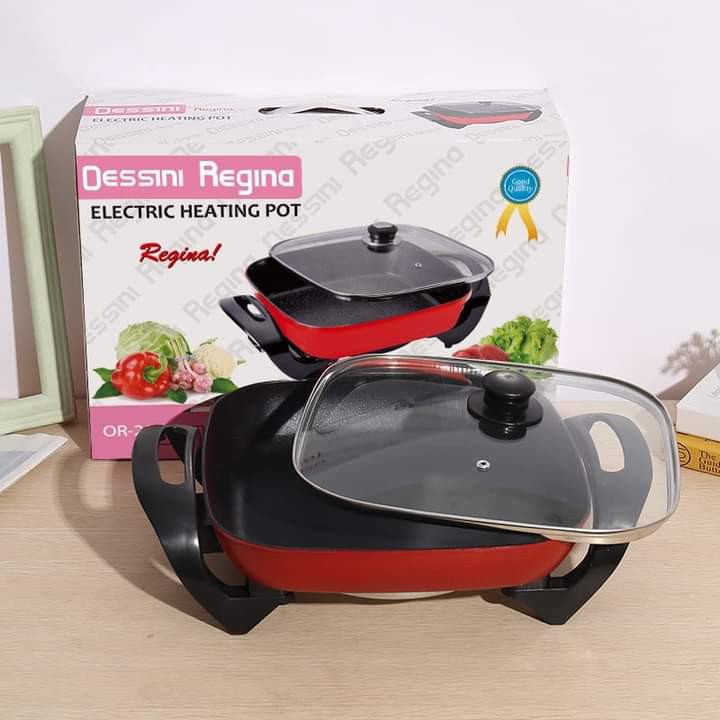 Nồi Lẩu Điện Bếp Lẩu Vuông Màu Đỏ 5 Lít Chống Dính Đa Năng Tiện Lợi