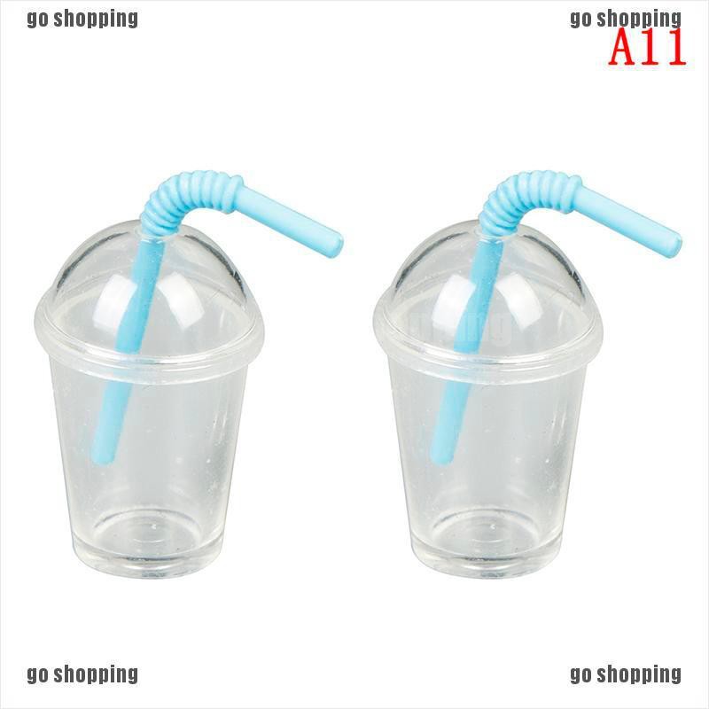 {go shopping}2Pcs 1:12 Dollhouse mini milk tea cup with straw simulation drink model toys