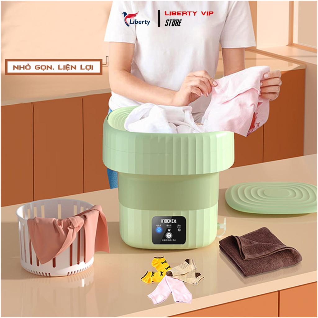Máy giặt mini thông minh Liberty gấp gọn di động, giặt vắt quần áo giày dép, giặt tất khử khuẩn công nghệ Blue Ag