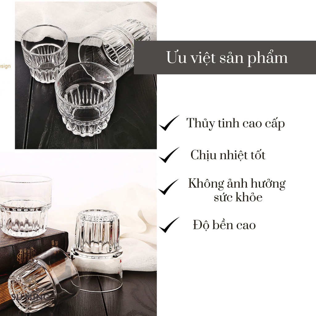 Cốc Ly Thuỷ Tinh [CÓ KHẤC CÀI], Thuỷ Tinh Dày Dặn Cao Cấp, Phong Cách Độc Đáo