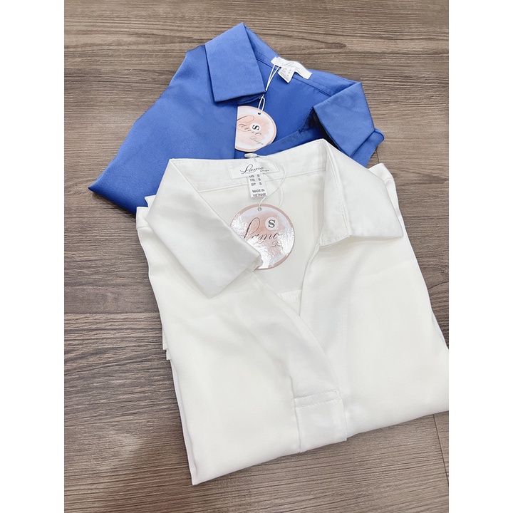 Áo sơ mi công sở nữ lụa ngọc trai cổ V tay ngắn B898 | BigBuy360 - bigbuy360.vn