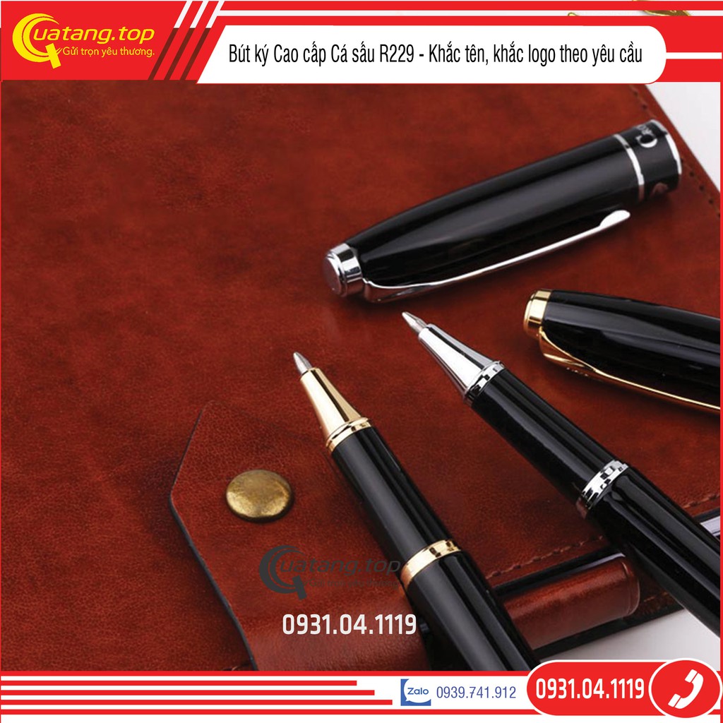 Bút ký cao cấp Cá sấu Cocrodeli TopGift R229 viền vàng, Ngòi 0.5mm mực xanh Quà tặng sếp, sinh nhật bạn bè