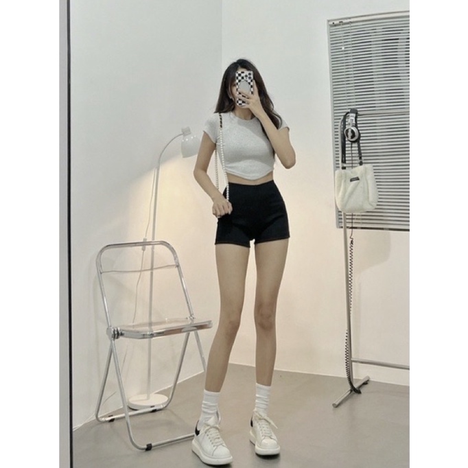 Áo Croptop Cổ Tròn Vạt Chéo, Áo Thun Ôm Tay Ngắn, Áo Body Chất Thun Gân Dày Dặn