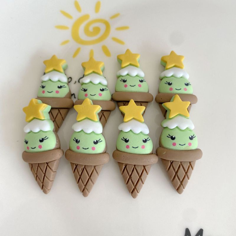 Set 10 Phụ Kiện Trang Trí Điện Thoại / Chai Nước Hình Kem Ốc Quế Hoạt Hình Diy