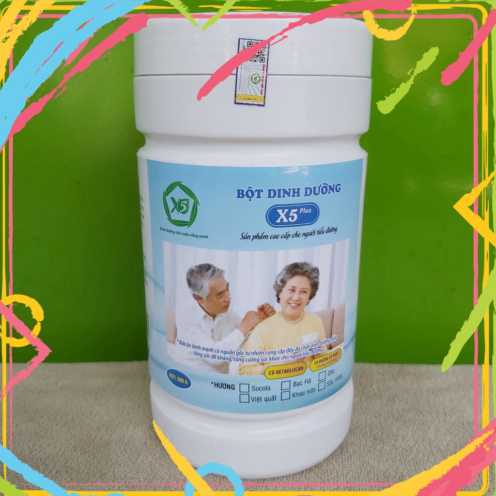 02 Bột dinh dưỡng X5 Plus cho người tiểu đường làm từ ngũ cốc nảy mầm,hạnh nhân,macca,óc chó,đạm đậu nành,sữa...