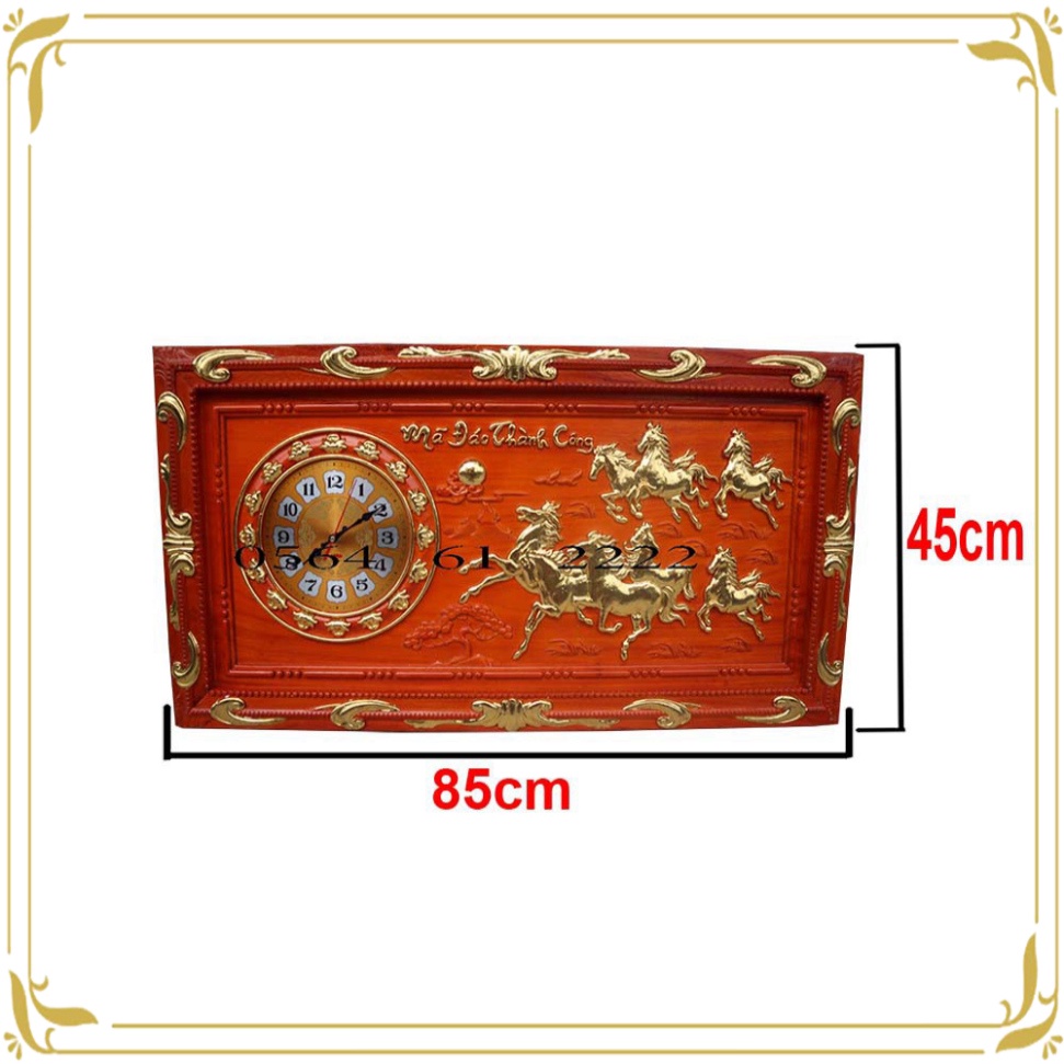 Tranh đồng hồ gỗ hương đỏ mã đáo thành công dài 85 rộng 45 dày 3cm