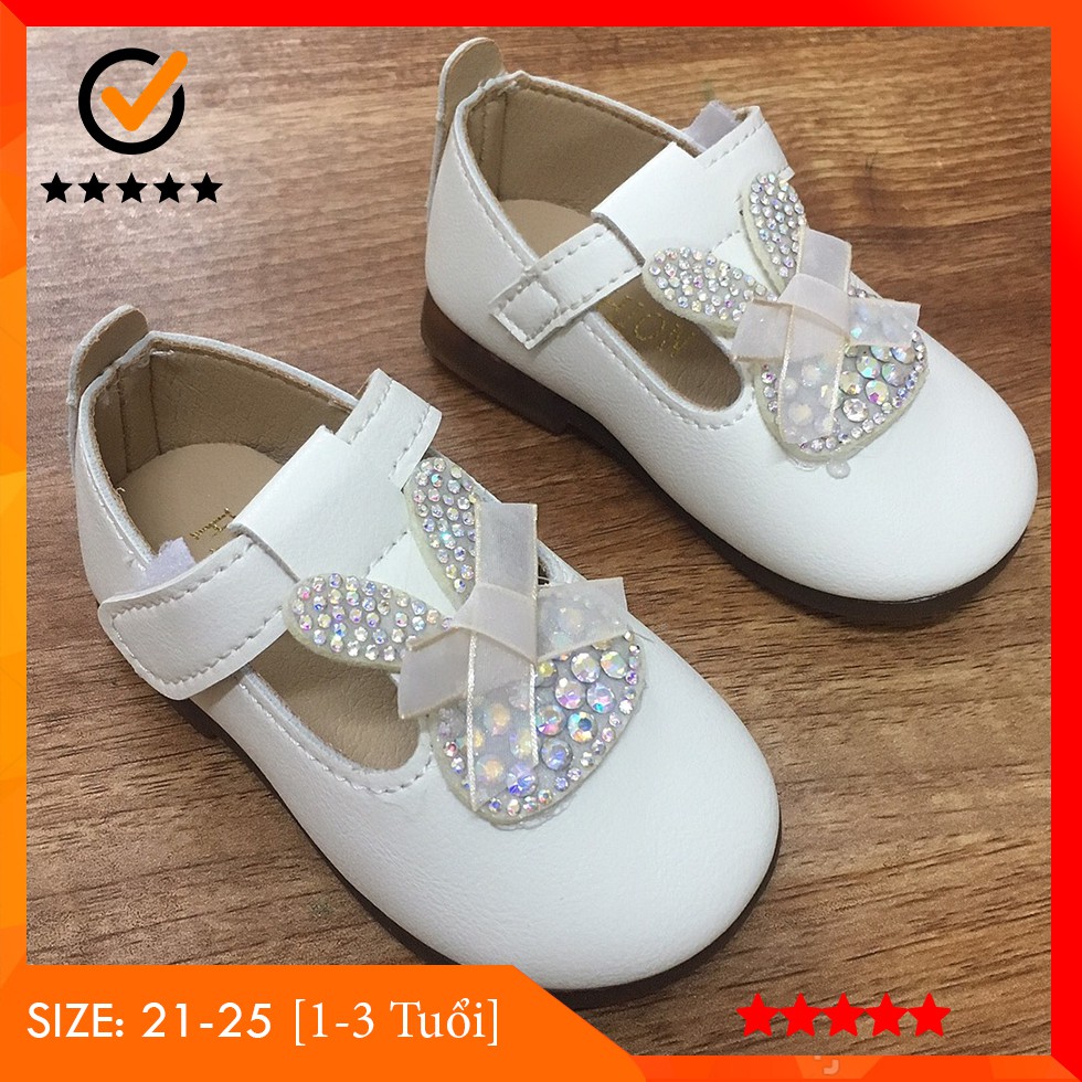 Giày Tập Đi Cho Bé 1-3 Tuổi Cực Xinh Tai Thỏ Đính Đá Đế Và Da Siêu Mềm Form Ôm Chân Dây Quai Dán Thuận Tiện