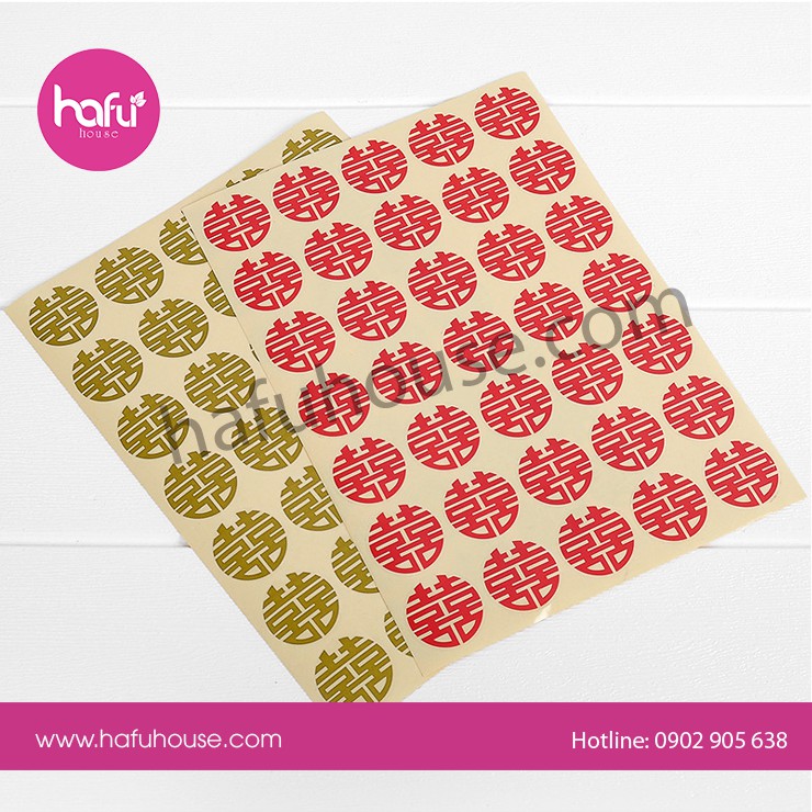 DECAL 35 CHỮ HỶ VÀNG ĐỎ DÁN TRÁI CÂY MÂM QUẢ ĐÁM CƯỚI M5 HAFU HOUSE