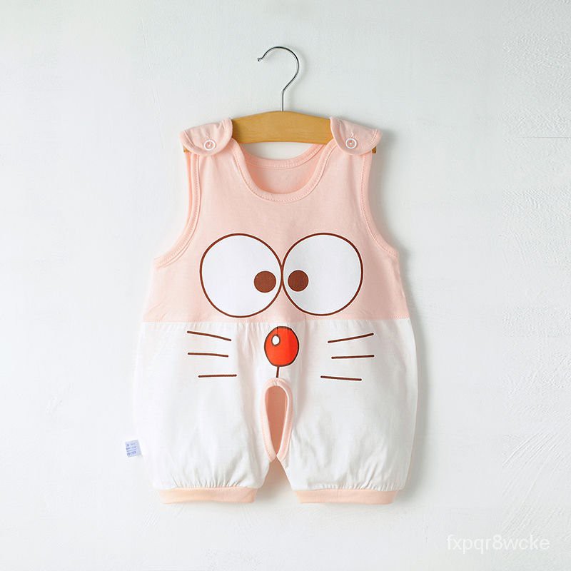 Bộ Đồ Ngủ Trẻ Sơ Sinh Mùa Hè Mỏng Jumpsuit Bé Không Tay Bông Mở Tập Tin Quần Áo   Đàn Ông Và Phụ Nữ Bé Romper