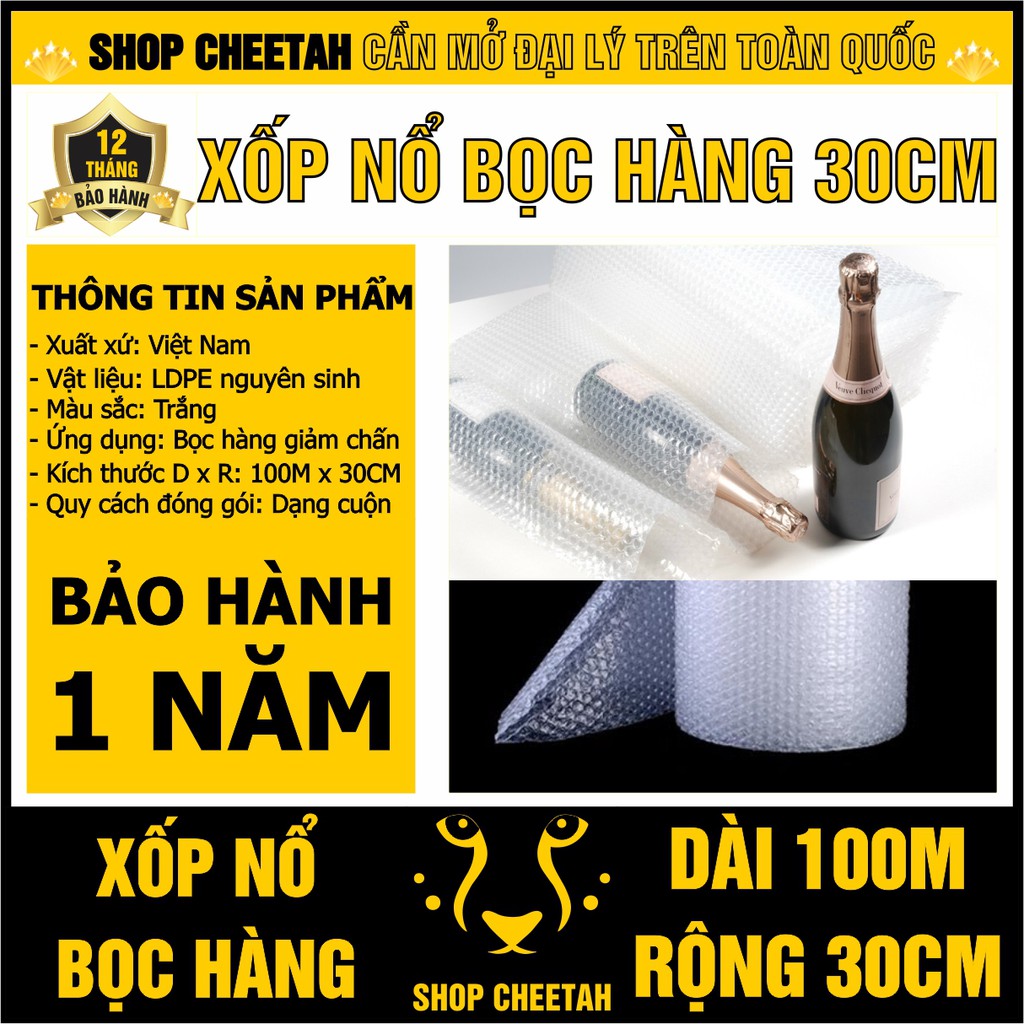 Xốp nổ bọc hàng – Dài 100M x Rộng 30CM – Màng xốp bóp nổ – Màng bong bóng khí – Màng giảm chấn – Xốp bóng khí – Xốp hơi