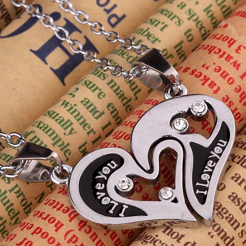 Dây chuyền hợp kim hình trái tim đính đá cho cặp đôi