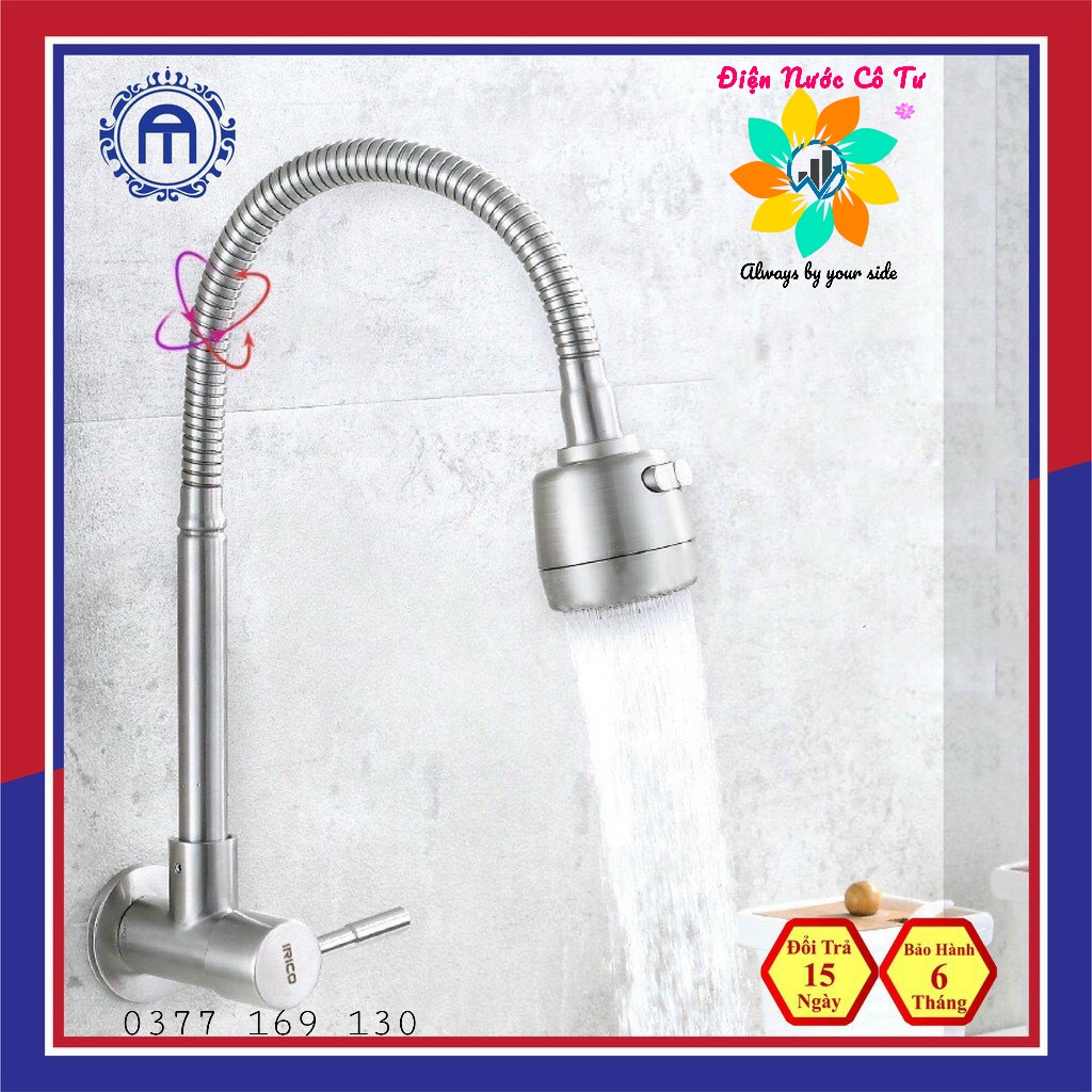 Vòi rửa chén vòi rửa bát lò xo gắn tường INOX 304