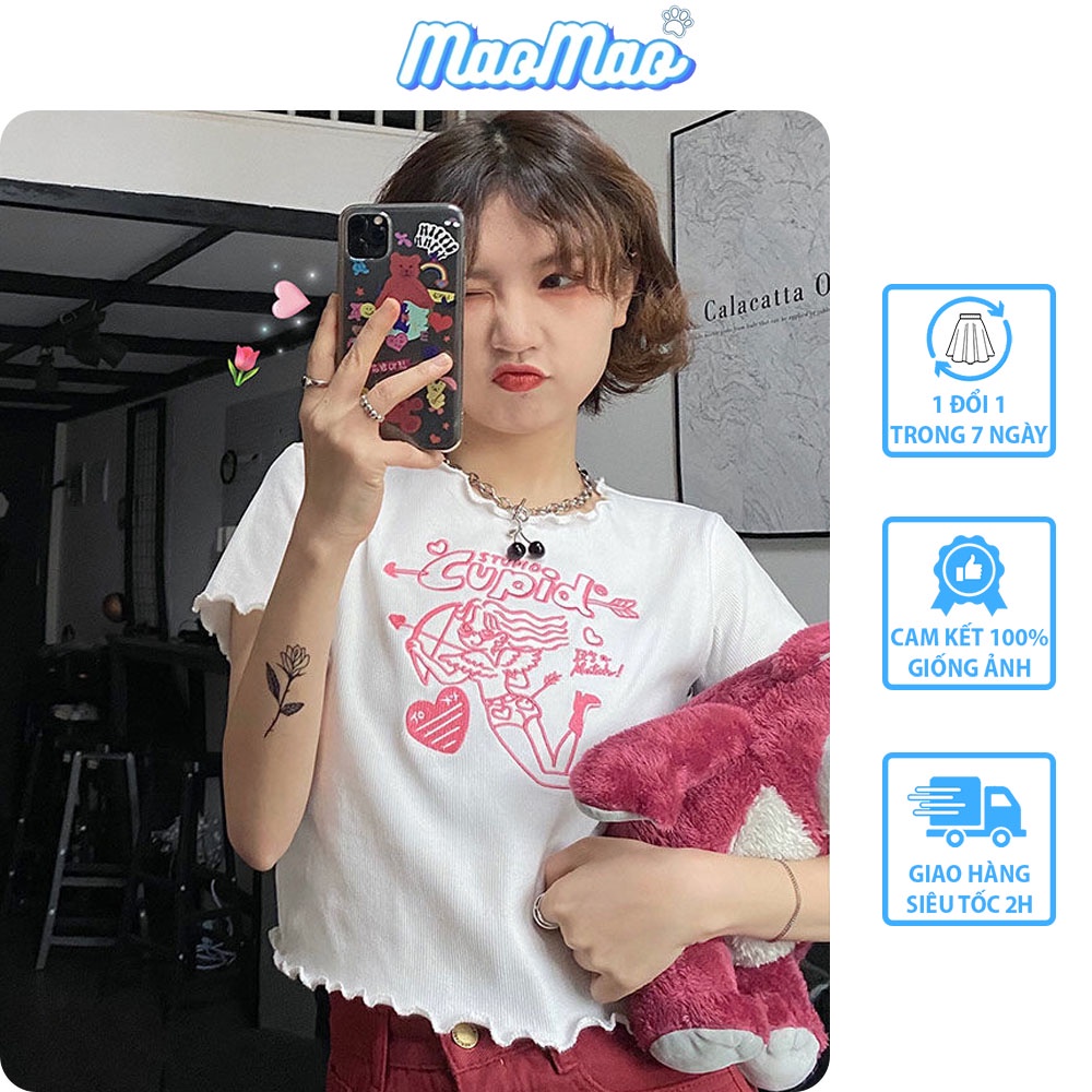 Áo Croptop Nữ body ngắn tay ulzzang in hình Hàn Quốc C22 - MaoMao