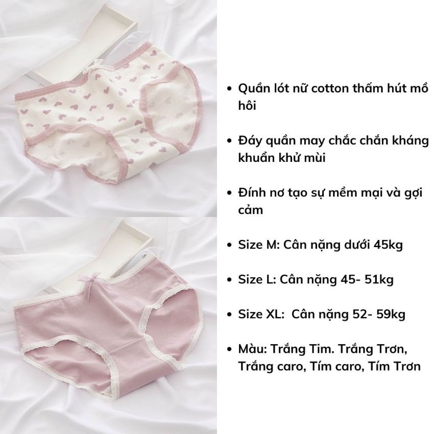 Quần lót nữ cotton kháng khuẩn khử mùi viền ren đính nơ gợi cảm dễ thương - L110