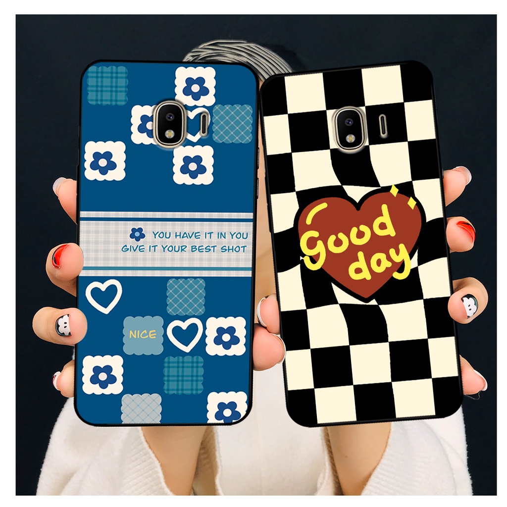 Ốp lưng Samsung J4 2018 in hoạ tiết caro trái tim đen trắng, gấu bear cute đáng yêu