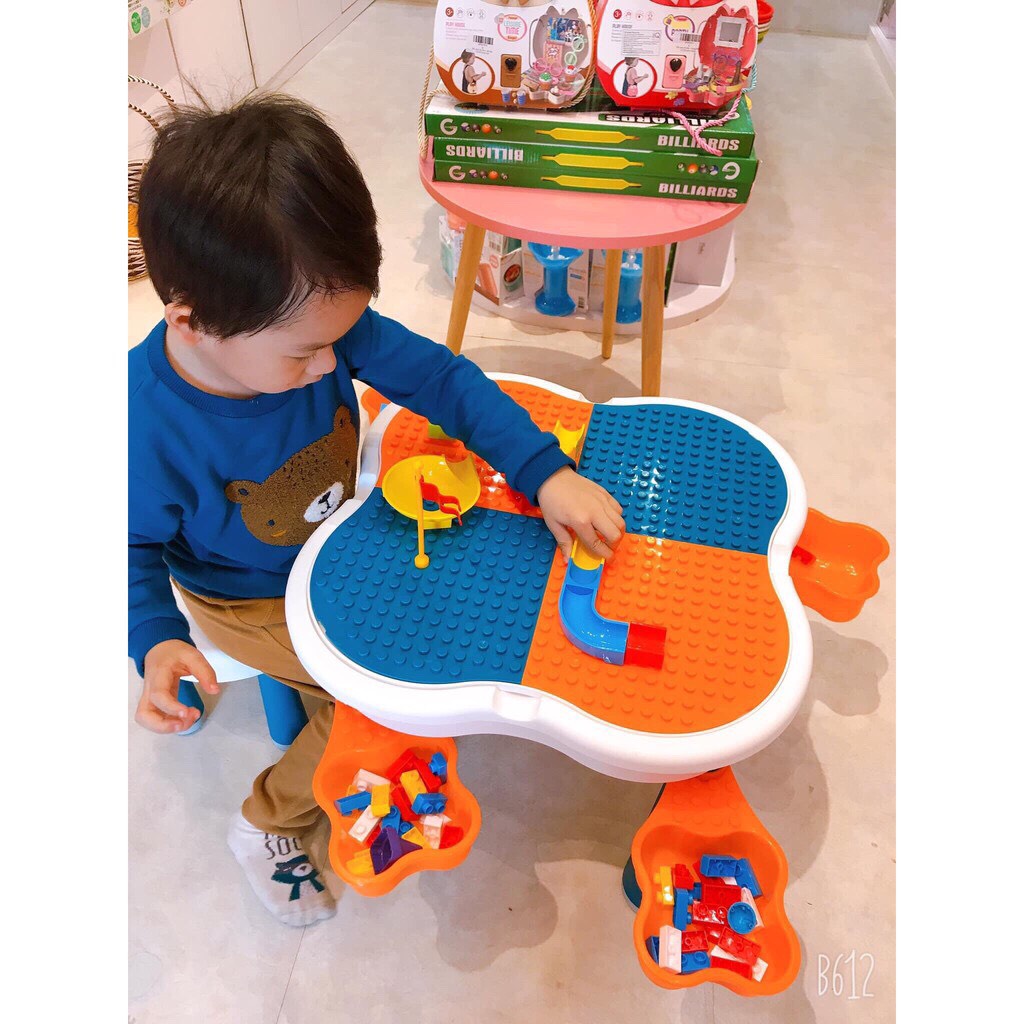 Bộ bàn lego đa năng cho bé hoa anh đào, Bàn học cho bé kèm chi tiết Lego