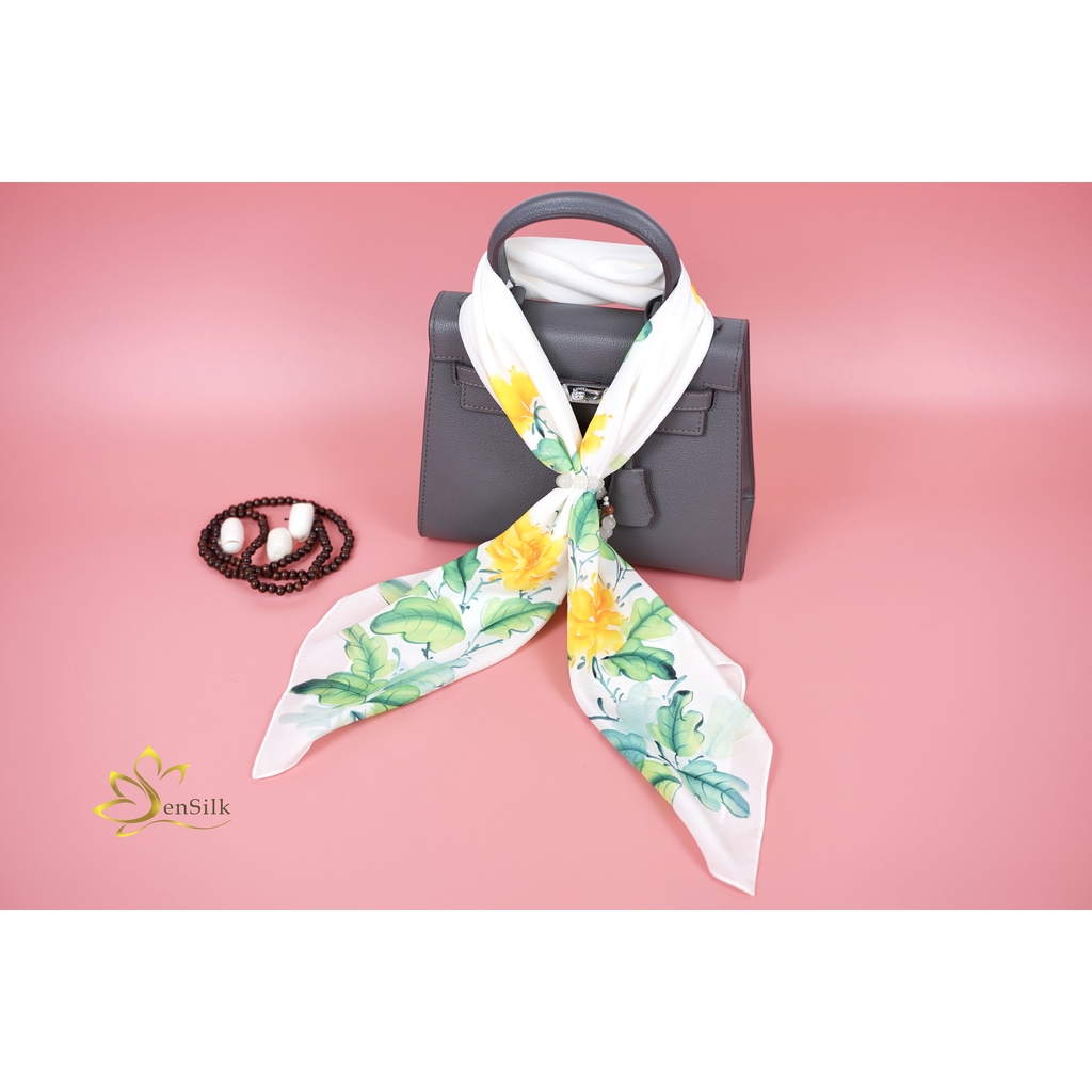 Khăn Lụa Bảo Lộc Vẽ Tay Hoa Mẫu Đơn – Quà Tặng 20/11