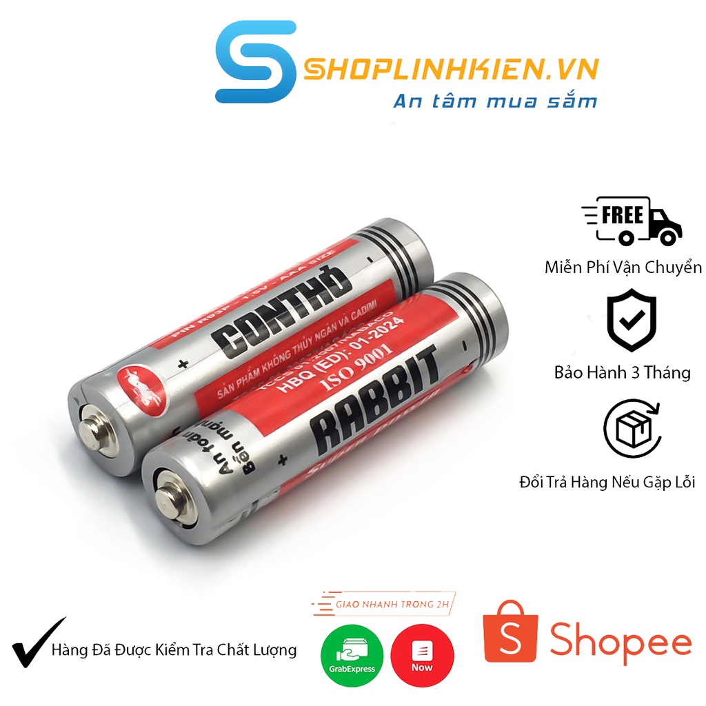 Vỉ 2 Pin Con Thỏ AAA 1.5V không sạc Cặp Pin AAA điều khiển