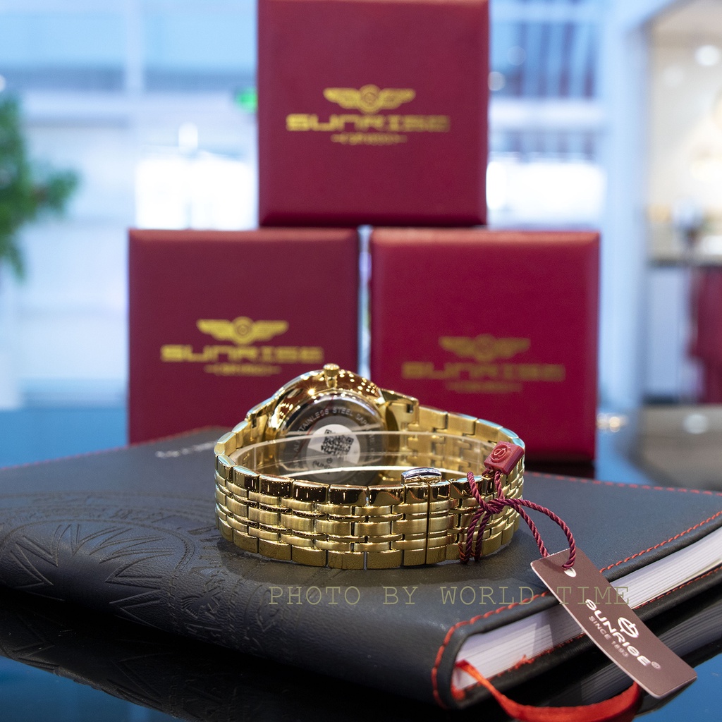 Đồng hồ pin, đồng hồ nam dây thép Sunrise 1223SA full box, kính sapphire chống xước, chống nước