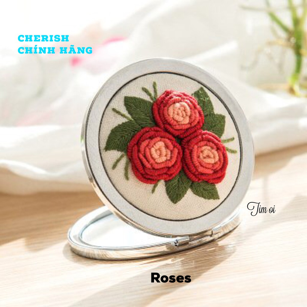 [Sẵn Hoàng Hôn, Thung lũng hoa, Roses, Tulip] Kit thêu tay gương tròn hãng Cherish viền nổi có 7 mẫu ( dùng khung 13cm)