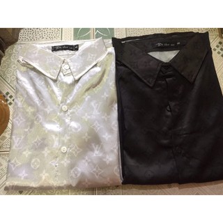 Áo sơ mi lụa cổ đức họa tiết LV sang chảnh