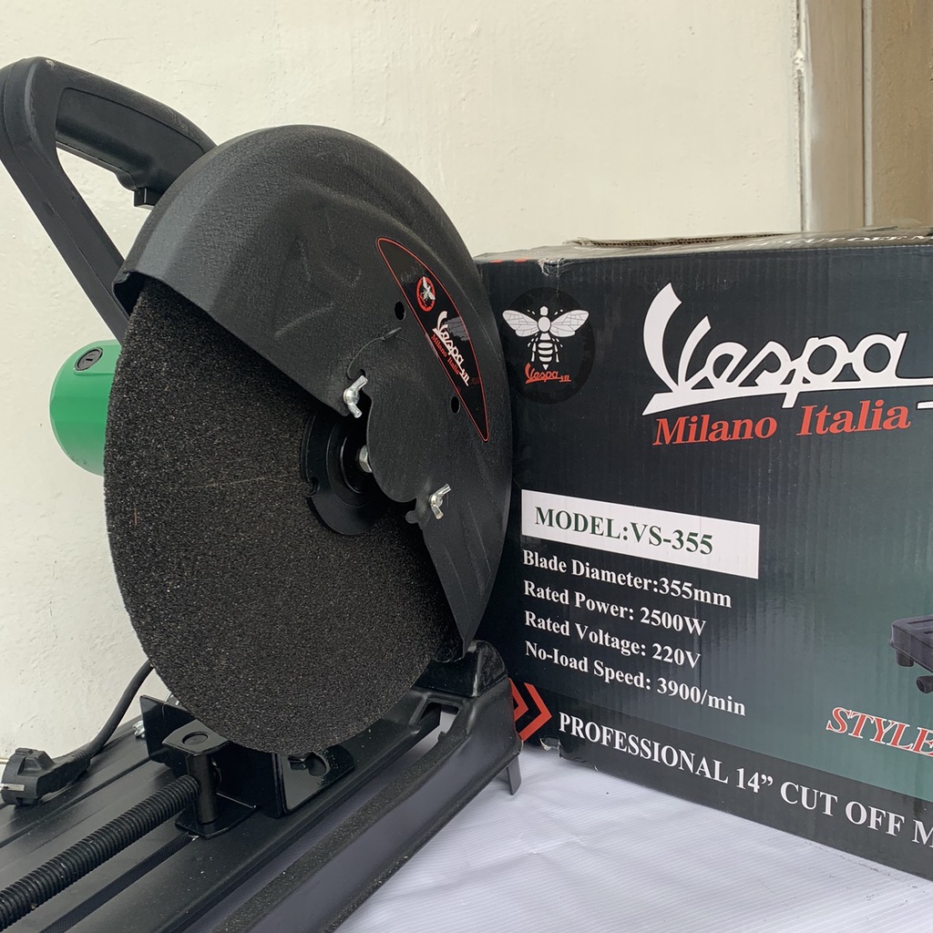 Máy cắt sắt Vespa công suất 2500W, moto dây đồng 100%, máy hoạt động mạnh mẽ đường kính đĩa cắt 355 full phụ kiện đầy đủ