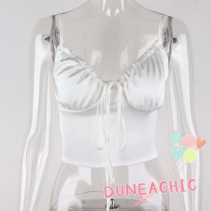 DUNEA Áo Croptop Hai Dây Cổ Chữ V Hở Lưng Quyến Rũ Cho Nữ