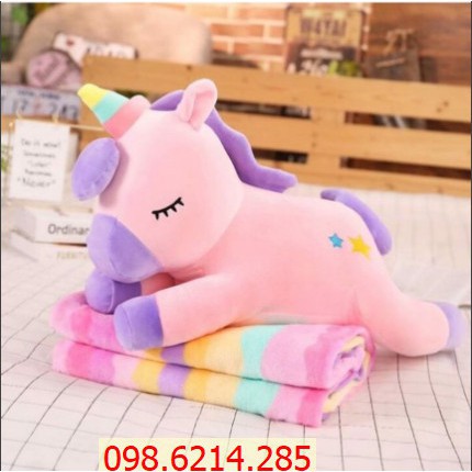 Bộ chăn gối kì lân 3 trong 1 - gối mền ngựa pony, Chăn Mền, Gấu Ôm Pony- Mền Cầu Vồng - Mền Trơn