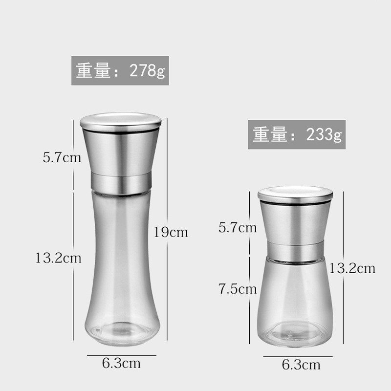 304 Stainless Steel Manual Pepper Grinder Glass Bottle  Pepper Mill Kitchen Products