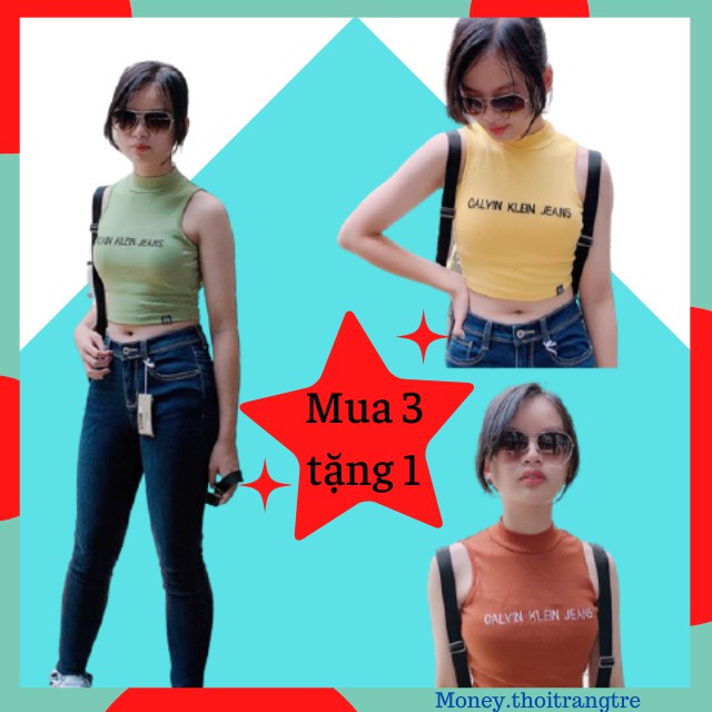 Áo Croptop Thun Ôm 3 Lỗ Cổ Lọ Sát Nách Body Có Độn Kèm Mút Ngực, Không Tay, Màu Trắng Đen Vàng Cam Đất Xanh Nude Da