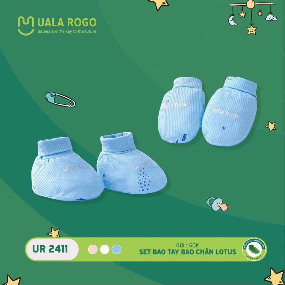 [FULL] - Set bao tay bao chân Ualarogo 0-12 tháng vải cotton bo chun mềm mịn bảo vệ khỏi xước mặt bé