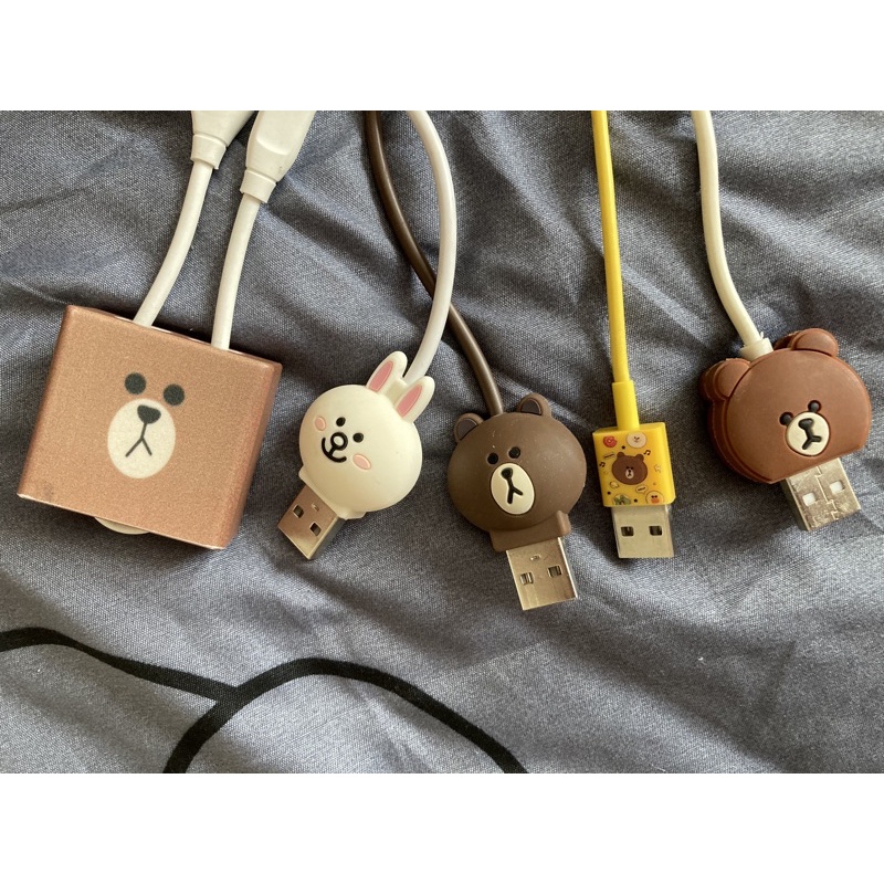 Dây sạc iphone,samsung tặng &chia tai nghe sạc mẫu Gấu Thỏ Vịt Brown Line
