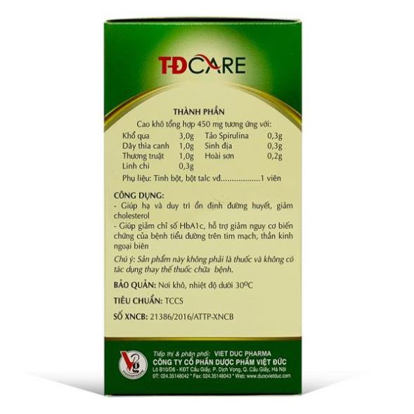 TĐCARE – Hỗ trợ điều trị tiểu đường (Lọ 60 viên)