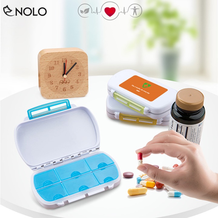 Combo 2 Hộp Chia Thuốc Mini 6 Ngăn Với Nắp Chính Nắp Riêng Cho Từng Ngăn Chất Liệu Nhựa PP An Toàn