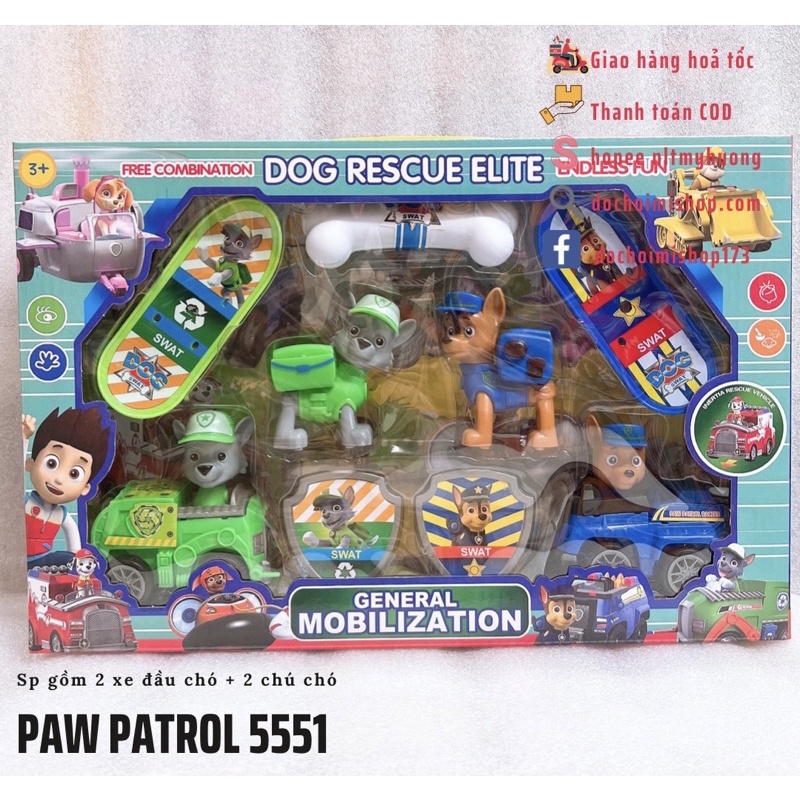 Set mô hình Đội chó cứu hộ Paw Patrol 5551 Ván trượt