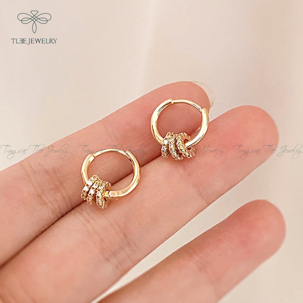 Khuyên tai bạc nữ TLEE tròn trơn mix ba vòng tròn nạm đá NCJ B0113