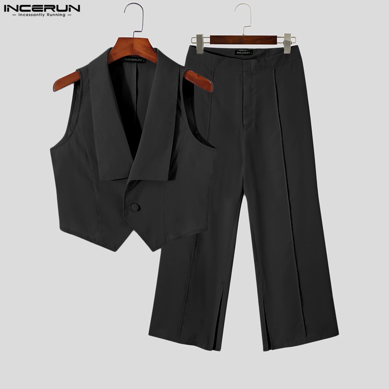 Set áo không tay + quần dài Incerun ống rộng thời trang cá tính cho nam 3 màu độc đáo tùy chọn
