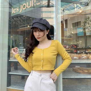 ÁO CROPTOP TAY DÀI CHẤT LIỆU LEN TĂM KIỂU DÁNG ÁO CROPTOP TAY DÀI CÚC DỌC HOT SIÊU HOT