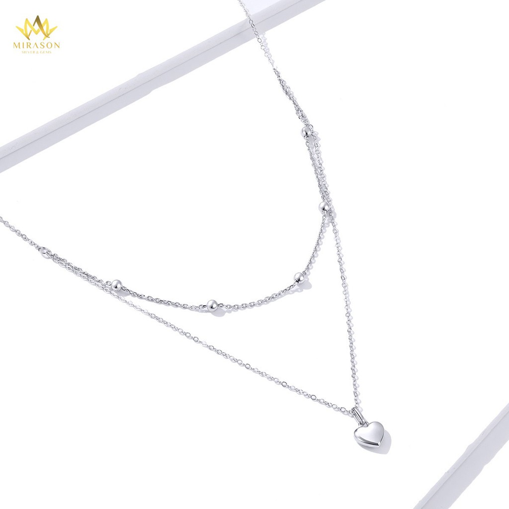 Dây Chuyền Bạc Nữ MIRASON Kép Mix Trái Tim &amp; Hạt Tròn Sang Trọng  MDC045 - Vòng Cổ Nữ Bạc 925 Cao Cấp