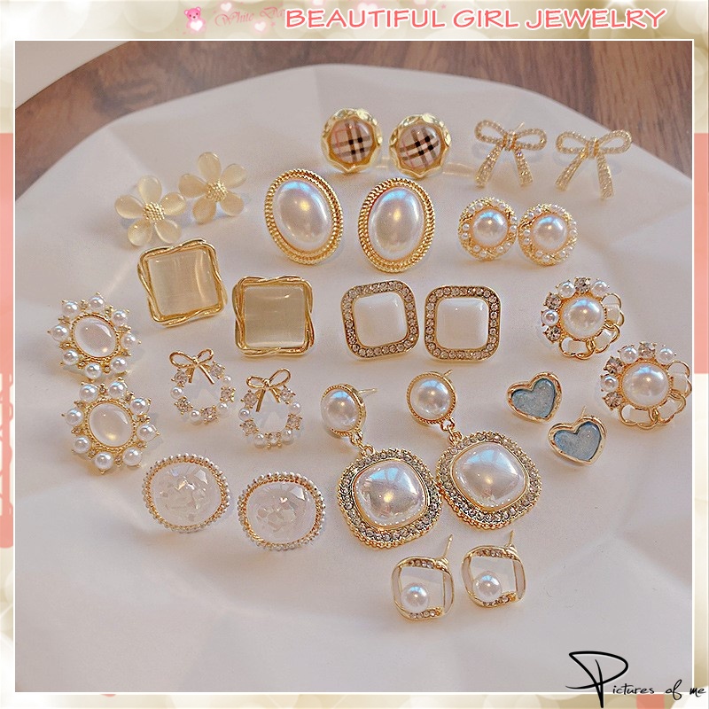 Khuyên Tai Hình Vuông/Nơ Đính Ngọc Trai Thời Trang Hàn Quốc Chất Lượng Cao