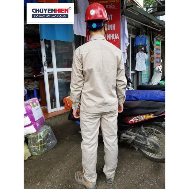 Áo bảo hộ lao động vải kaki nam định loại 1 màu ghi sáng