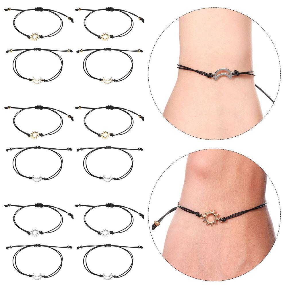 ROWANS Bộ 2 Vòng Tay Dây Bện Gắn Mặt Trăng / Mặt Trời Thời Trang Sáng Tạo