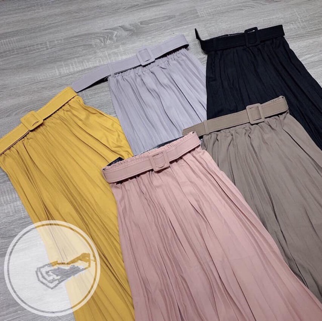 Chân váy dập ly midi kèm đai freesize | BigBuy360 - bigbuy360.vn