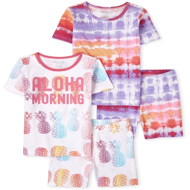 Bộ Quần Áo Ngắn Tay Bé Gái PLACE Hàng Xuất Dư Xịn Chất Mịn Đẹp 100% Cotton In Hình Dễ Thương ALOHA MORNING